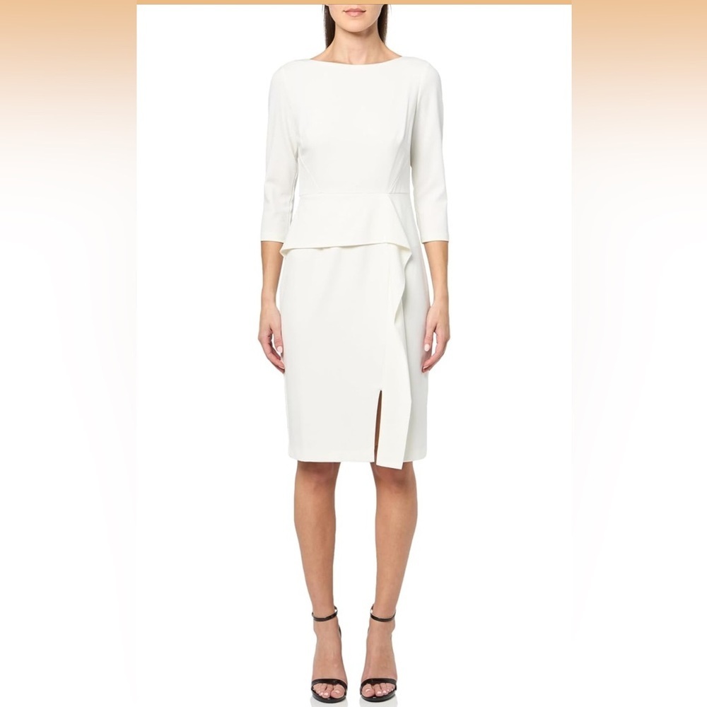 NWT Vince Camuto Womens 3/4 Sleeve High Neck Cascade Detail Sheath Mini Dress